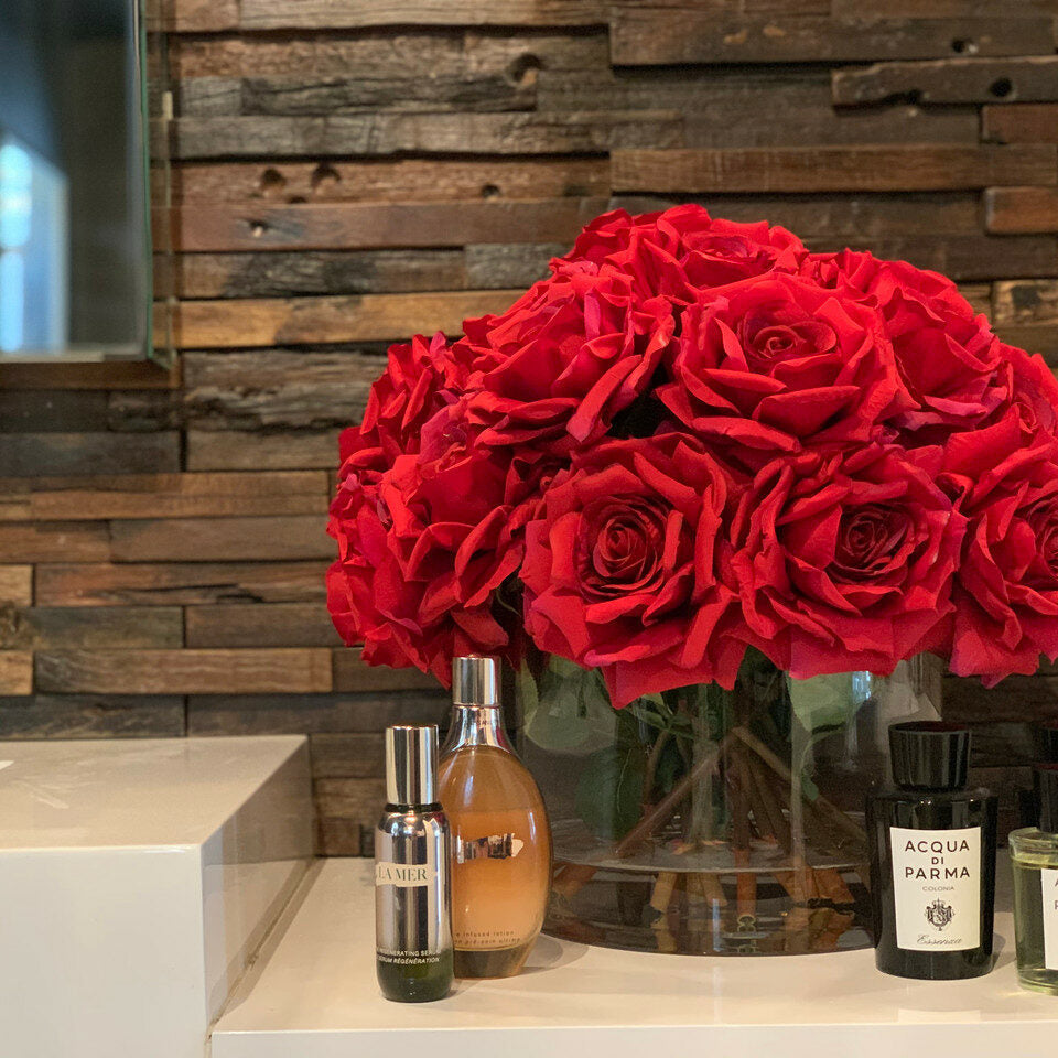 Cylinder Vase with Artificial Red Roses