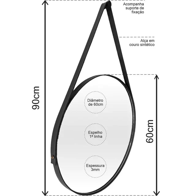 Adnet Leather Mirror 50cm + Bracket