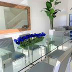 Modern Glass Vase with Blue Tulips