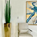 Golden Cube Planter with Snake Grass