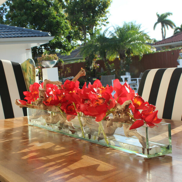 Modern Glass Plant Pot "Modern Home" 122 cm with Red Cymbidiums