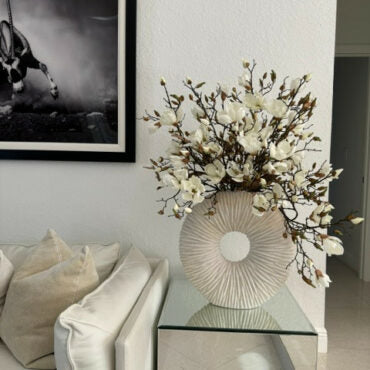 Large Eternity Vase with Magnolias and Floating Wood