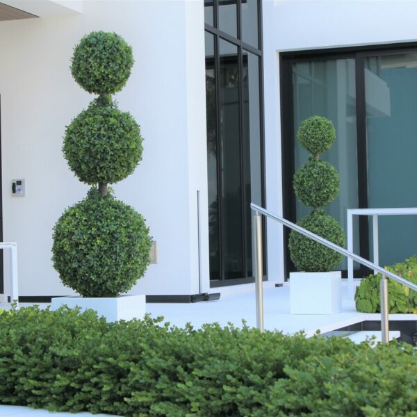 Triple Ball Topiary with Medium Block Fiberglass Planter